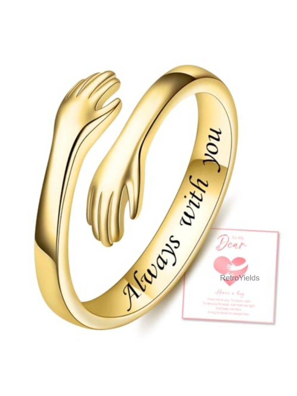 S925 Sterling Silver Hug Ring Adjustable Promise Ring Gift for Women
